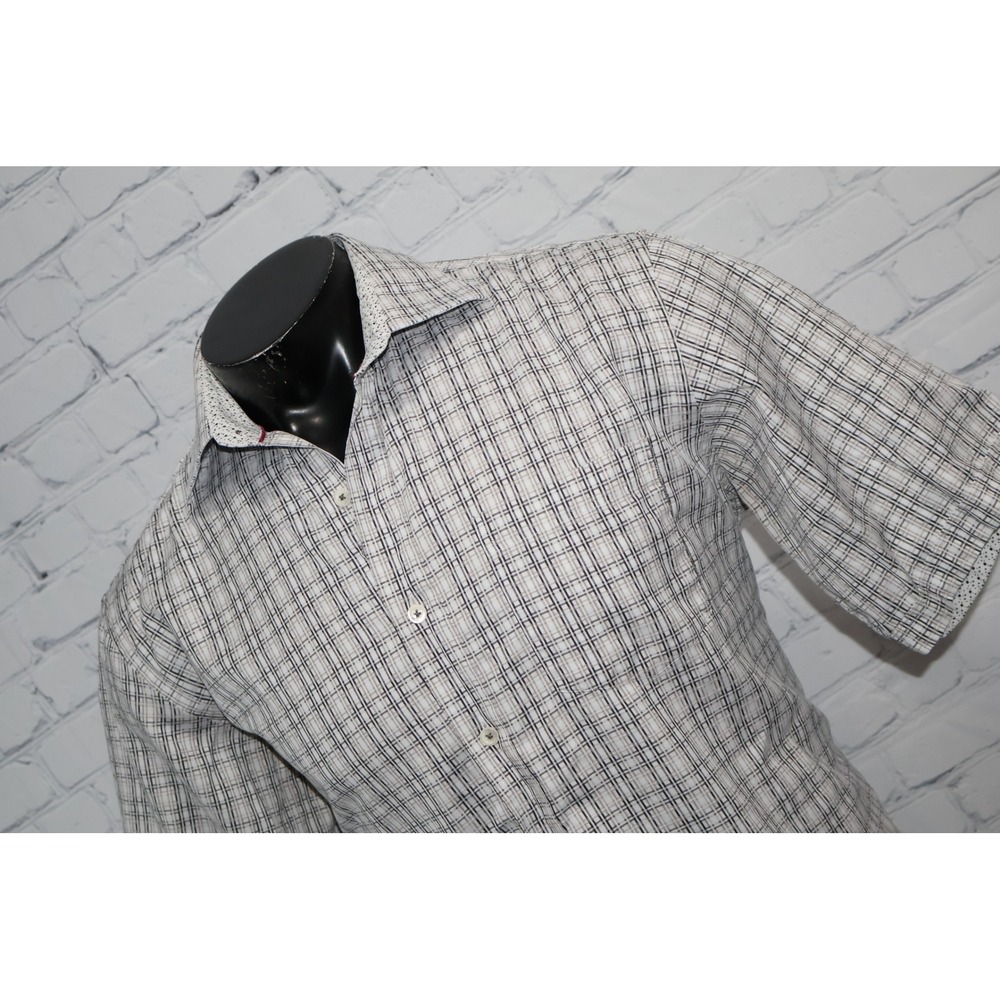 Bugatchi Uomo Shirt Mens Large White Gray Plaid Classic Fit Button Down